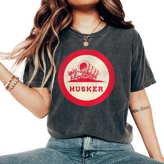 Nebraska State Nickname Husker Roundel [Distressed] Women's Oversized Comfort T-Shirt - Monsterry